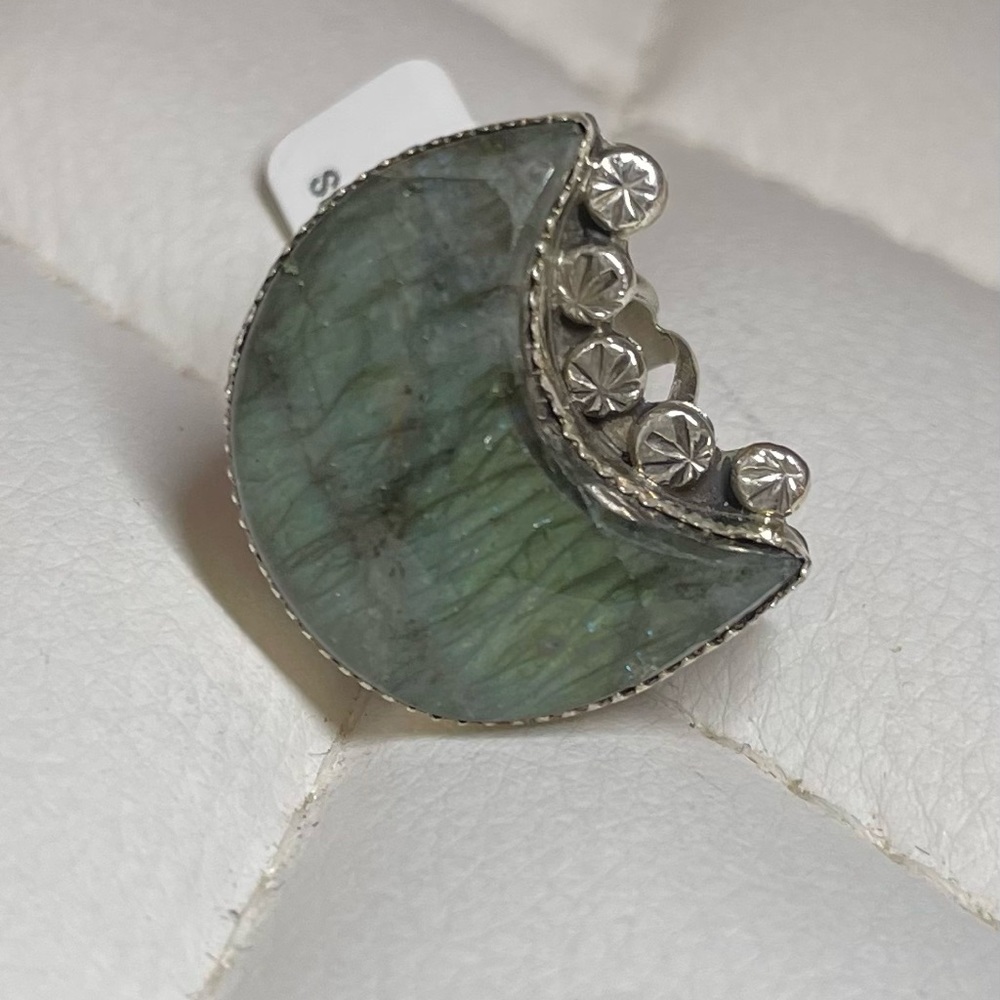 M&S Sterling Silver and Labradorite Moon-Shaped Ring size 9